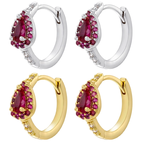 Niche High End Brass Waterdrop Hoop Earrings Rose Red Zirconia Pave Fashion Elegant Jewelry For Women Girls Gift
