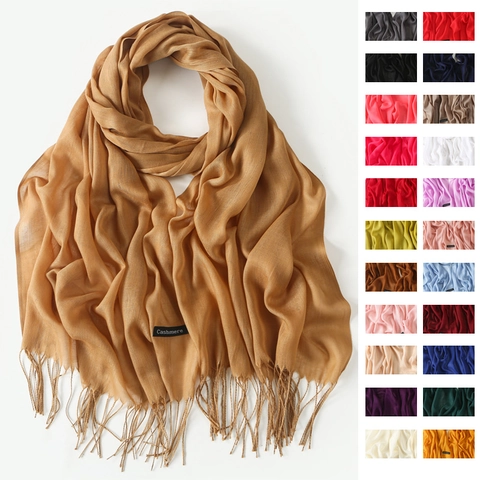 Solid Color Tassel Scarf For Women Men Autumn Winter Soft Warm Cotton Polyester Scarf Large Wrap Shawl Cashmere Feel Scarf