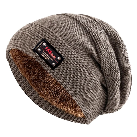 Bonnet En Maille D'Hiver Et Cache-Col Chaud Doublé Polaire Épais Slouchy Bonnet Avec Écusson En Cuir Mode Hommes Femmes