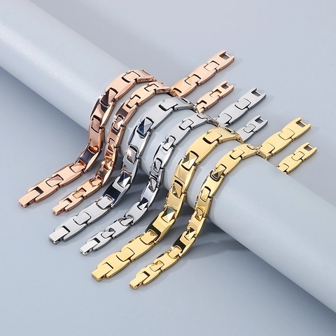 Bracelet De Thérapie Magnétique En Acier Au Tungstène Pour Hommes Chaîne Géométrique Bijoux Réglables