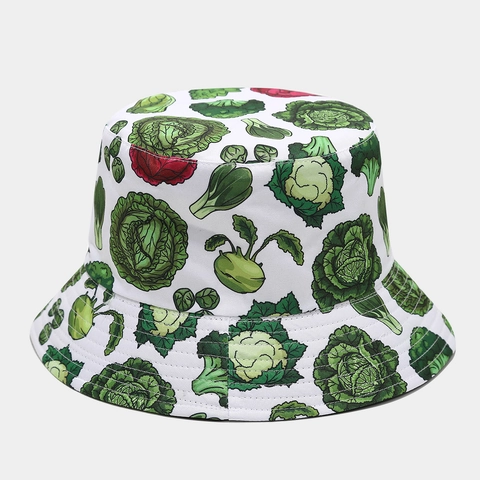 Vegetable Print Bucket Hat Polyester Sun Protection Outdoor Casual Trendy Fisherman Hat For Women Men
