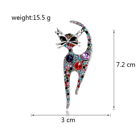 Retro Cat Brooch Zinc Alloy With Colorful Rhinestones Vintage Animal Lapel Pin For Women Elegant Clothing Decor