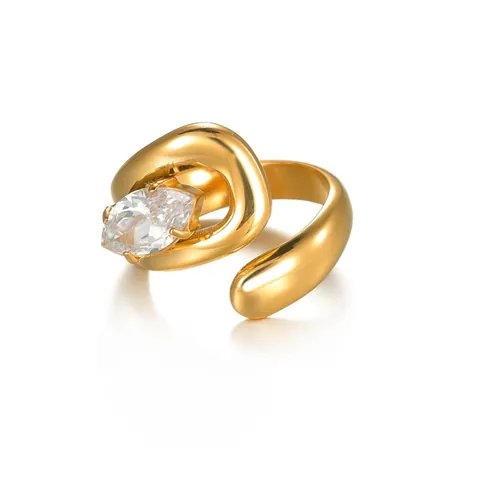 Niche Ontwerp Asymmetrische Marquise Zirconia Open Ring Goud Verguld Titanium Staal Verstelbare Mode Sieraden Voor Vrouwen