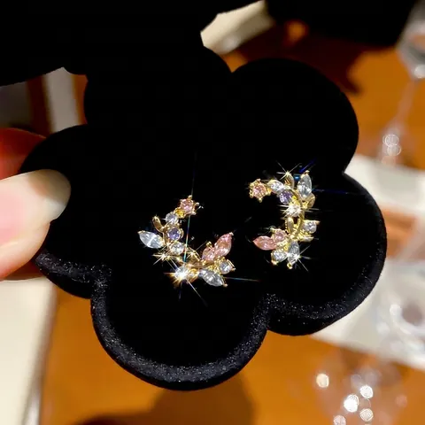 Elegant Branch Stud Earrings With Colorful Rhinestone Leaf Design And 925 Sterling Silver Earring Post For Women