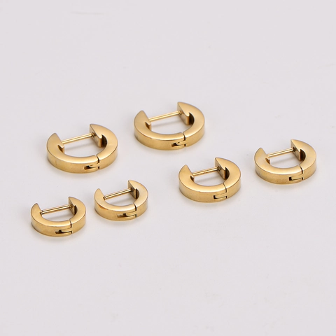 Pendientes De Aro Acero Inoxidable 304 Chapado En Oro 18K Liso Redondo Geométrico Minimalista Estilo Huggie Joyas