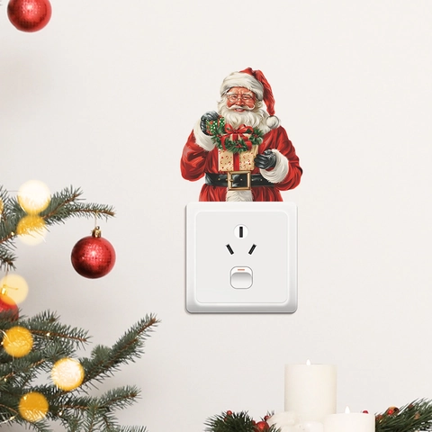 Pegatina De Pared Para Interruptor De Papá Noel De Navidad PVC Dibujos Animados Decoración Hogar Festiva Salón Dormitorio
