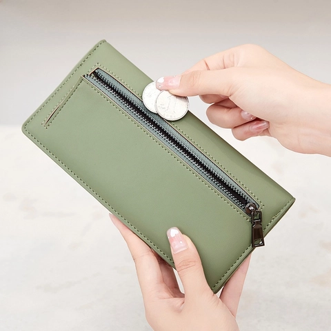 Dames Lange Portemonnee PU Leer RFID Bescherming Slank Creditkaarthouder Rits Muntvakje Drukknoopsluiting Clutch