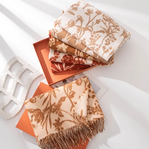 Women Long Floral Print Scarf Shawl Soft Imitation Cashmere Warm Winter Tassel Wrap Pashmina For Daily Elegant Outdoor