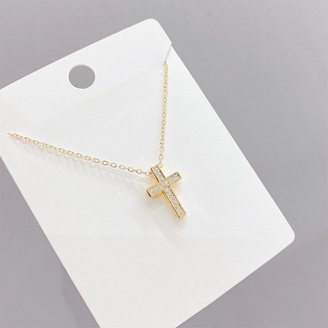 Collana Con Ciondolo A Croce Rame Zircone Placcato Oro Elegante Catena Clavicola Per Donne