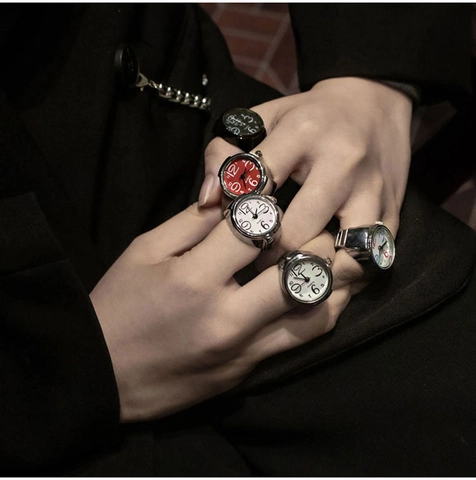 Creative Ring Watch Alloy Case Quartz Movement Stretchable Stainless Steel Elastic Band Arabic Numerals Finger Jewelry