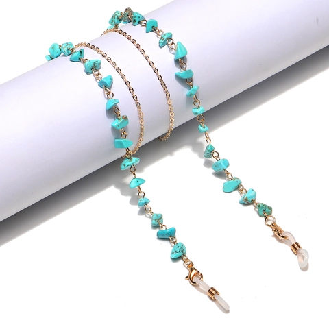 Handmade Bohemian Glasses Chain Natural Turquoise Stone Metal Alloy Non-slip Anti-lost Eyewear Strap For Women