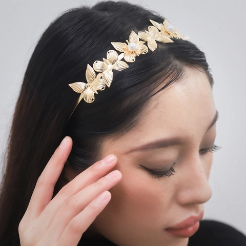 Diadema De Mariposa Barroca Con Perla Artificial De Imitación Diadema De Metal Diosa Griega Tocado De Novia Accesorios De Cabello Para Mujeres