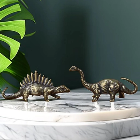 Retro Brass Dinosaur Figurine Antique Copper Animal Miniature Desk Ornament Tea Pet Home Decoration Collectible