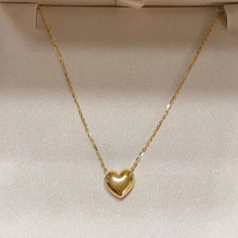 Herz Anhänger Halskette 18K Vergoldet Edelstahl Minimalistisch Französischer Stil Damen Schmuck