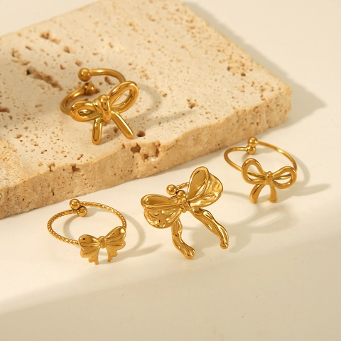 Schmetterling Schleife Offene Ringe Edelstahl 18K Vergoldet Verstellbar Wasserdicht Minimalistisch Für Frauen