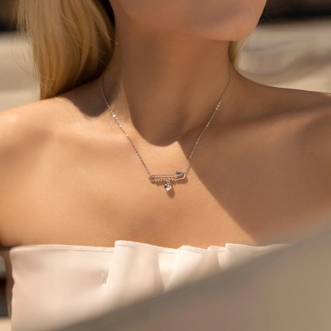 S925 Sterling Silver Safety Pin Mirror Heart Pendant Necklace For Women Minimalist Clavicle Chain Jewelry Elegant Beads Necklace