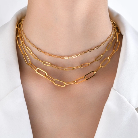 Minimalistische Büroklammer Gliederkette Halskette Für Damen Edelstahl Vergoldet Zierliche Mehrlagige Mode Schlüsselbein Schmuck
