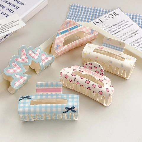 Acryl Bloem Geruite Haarklemmen Zoete Hars Haarklauw Verse Stijl Haaraccessoire Voor Vrouwen Meisjes Knot Haargrijper