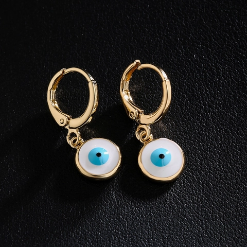Evil Eye Creolen Kupfer 18K Vergoldet Bunte Emaille Anhänger Retro Mode Schmuck Für Frauen