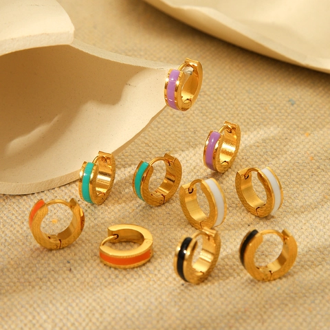 Orecchini A Cerchio In Acciaio Inossidabile Placcati Oro 18K Smalto Colorato Gioielli Geometrici Per Donne