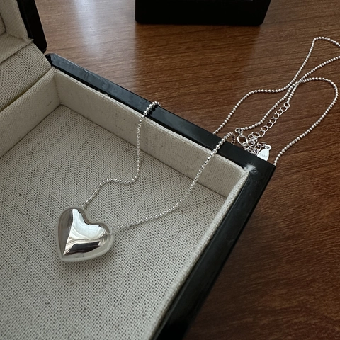 Minimalist 925 Sterling Silver Heart Pendant Necklace For Women Polished Shiny Heart Shape Bead Chain Korean Style Jewelry