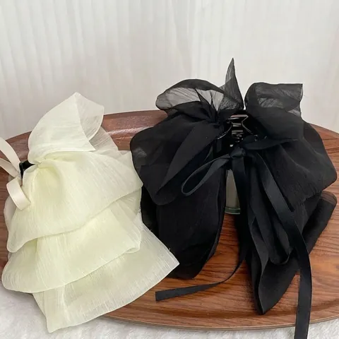 Fermaglio Per Capelli Grande Fiocco Francese Chiffon Organza Nastro Elegante Shark Clip Per Donne Ragazze