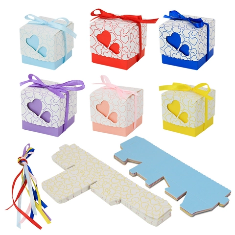 Scatola Regalo Caramelle Matrimonio Design Doppio Cuore Cavo Con Nastro Contenitore Carta Per Decorazione Festa