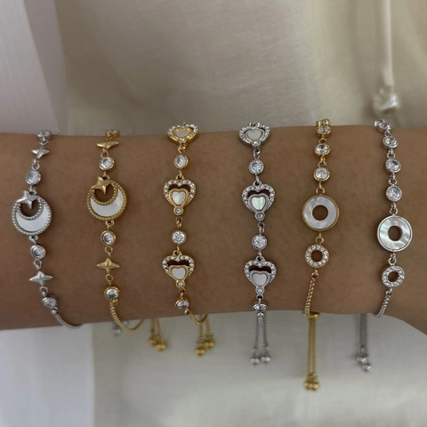 Verstellbares Edelstahlarmband Mit Perlmutt Und Zirkon Stern Mond Herz Designs Für Damen