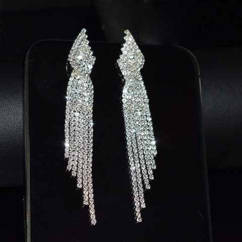 Lussuosi Orecchini a Pendente con Frangia Lunga in Rame per Donna Orecchini Brillanti con Strass per Matrimonio Festa
