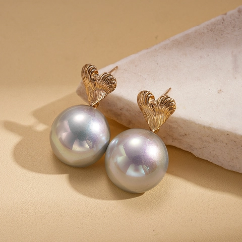 Herz Künstliche Perlen Ohrhänger Legierung Strukturierte Metall Schmuck Für Frauen Elegant Vintage Nische Mit Silver Earring Post