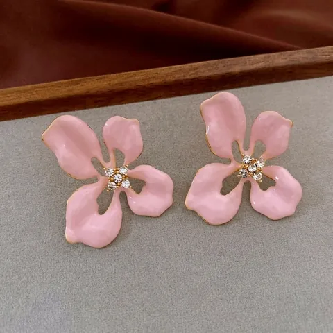 Orecchini A Lobo A Fiore Con Perno In Argento Lega Smalto Zircone Intarsiato Gioielli Floreali Per Donna