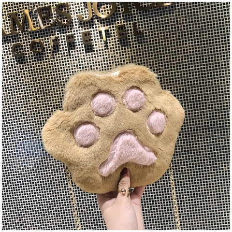Sac Bandoulière Mignon En Peluche Patte D'ours Sac À Épaule En Fausse Fourrure Avec Chaîne En Métal Pour Femmes Filles