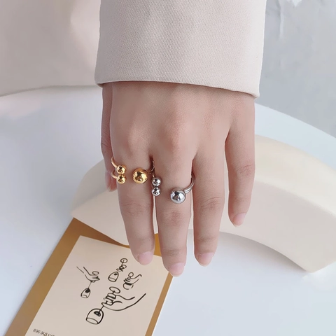 Minimalistischer Edelstahl Perlen Offener Ring Geometrisch Verstellbar Kugel Schmuck Für Damen