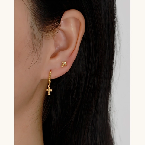 Cross Stud Earrings 925 Sterling Silver Zircon Dainty Piercing Jewelry With Threaded Ball Back Minimalist For Women