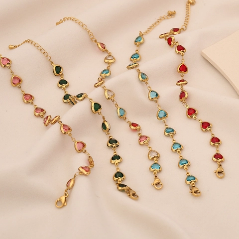 Roestvrijstalen Hart Armband Voor Dames Kleurrijk Glas Hartvormige Verstelbare Sieraden Verguld Elegant