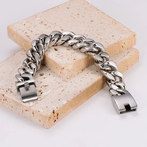 Bracciale A Catena Cubana Da Uomo Acciaio Inossidabile 304 Lucidato Geometrico Punk Hip Hop Gioielli