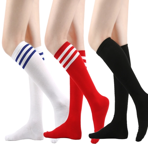 Women Japanese Academy Style Three Stripe Knee High Socks JK Uniform Striped Athletic Calf Socks Soft Knitted Long Socks