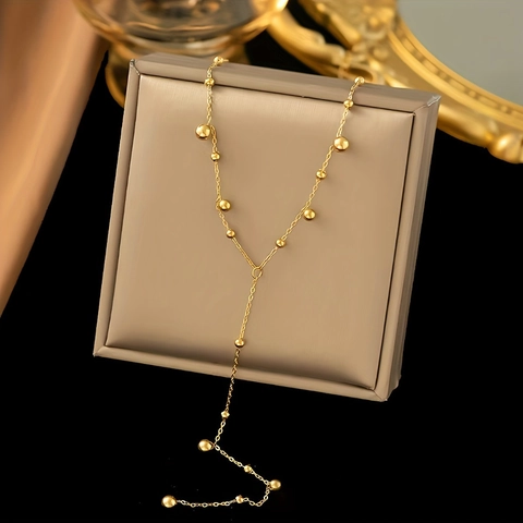 Collier À Gland En Forme De Y En Acier Inoxydable Plaqué Or 18K Chaîne À Billes Breloques Élégant Pour Femmes