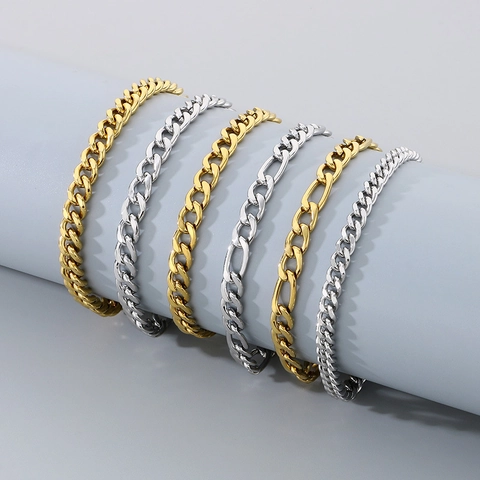 Miami Panzerkette Fußkette Edelstahl 18K Vergoldet Verstellbare Figaro Kette Schmuck Für Damen