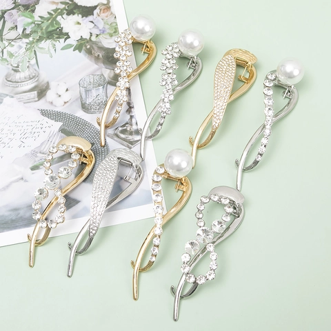 Eleganter Haarclip Mit Strass Und Kunstperle Aus Metalllegierung Entenschnabelclip Für Damen Modisches Accessoire