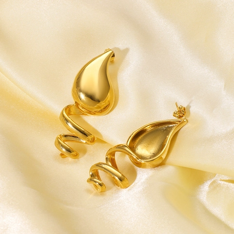 Irregular Water Drop Spiral Earrings Stainless Steel 18K Gold Plated Fluid Design Waterproof Hypoallergenic For Women