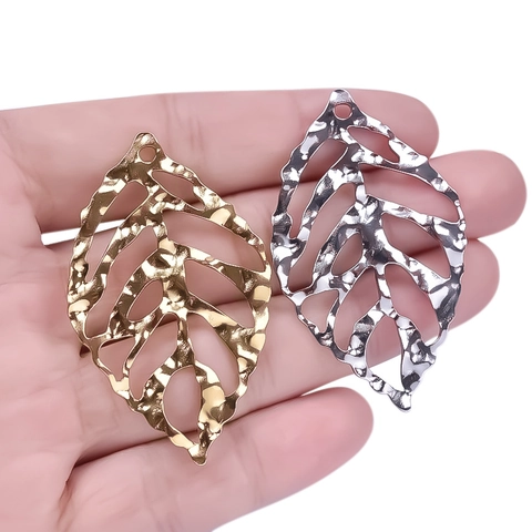 Ciondolo Foglia Cavo Texture Martellata Acciaio Inossidabile 304 Per Creazione Gioielli DIY Fascino Per Collana Orecchini
