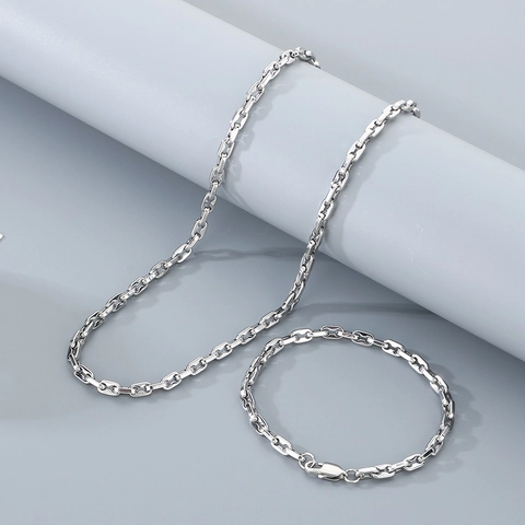 Collar Y Pulsera De Acero Inoxidable Cadena De Labios Pulida Minimalista Joyería Hip Hop Punk Para Hombres Unisex Estilo Neutro