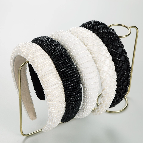 Baroque Artificial Pearl Padded Headband Retro Wide Cloth Hairband Elegant Wedding Party Hair Accessory For Women