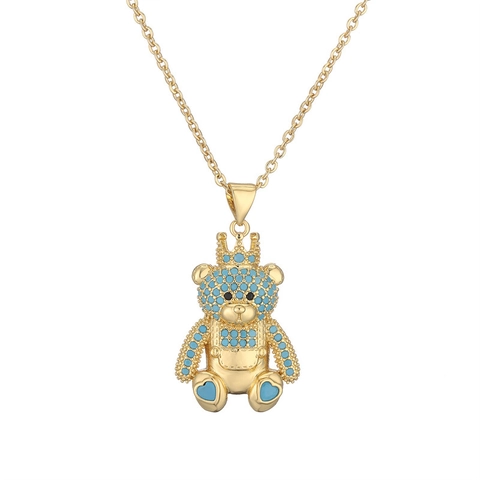 Collana Con Pendente Orso Corona Rame Micro Pavè Zircone Gioielli Animali Carini Regalo Accessorio Moda Per Donne Ragazze