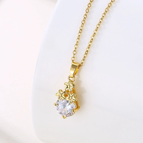 Collana Con Ciondolo Fiore Zircone Acciaio Inossidabile Placcato Oro Sottovuoto Minimalista Stile Francese Gioielli Da Donna