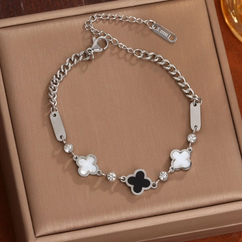 Edelstahl Vierblättriges Kleeblatt Armband Für Damen 18 Karat Vergoldet Strass Eingelegt Verstellbarer Modeschmuck