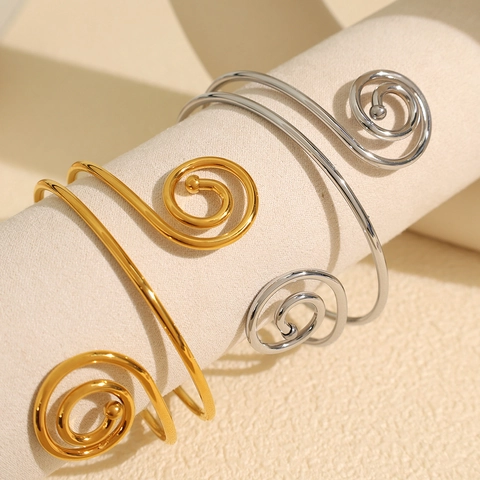 Spiral Bangle Bracelet And Ring Jewelry Set Stainless Steel Open Cuff Minimalist Fashion Modern For Women