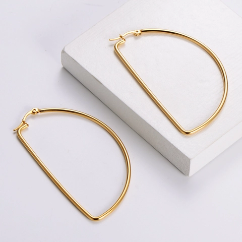 D-Shape Hoop Earrings 316L Stainless Steel 18K Gold Plated Large Geometric Minimalist Jewelry For Women