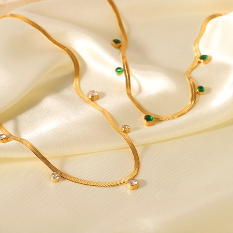 Collana Catena Serpente Herringbone Zirconia Cubica Rotonda Placcata Oro Acciaio Inossidabile Gioielli Eleganti Donne